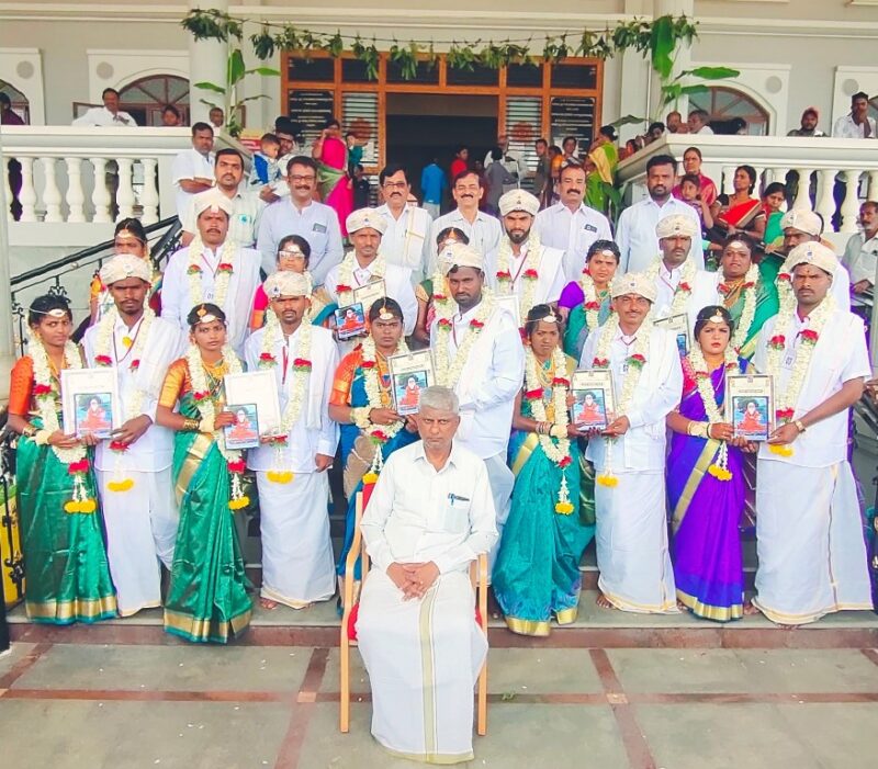 Ten couples tied the knot at the 109th monthly mass marriage program organized by the Suttur Sri Math. JSS Institutions, Suttur, Administrative Officer Sri S.P. Udayashankar, Heads of various departments of the institution and others are seen in the picture.