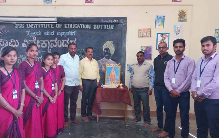 The JSS Education University, Suttur, observed the 'National Youth Day' on January 12, 2023. Principal, Assistant Professors and students are seen in the picture.