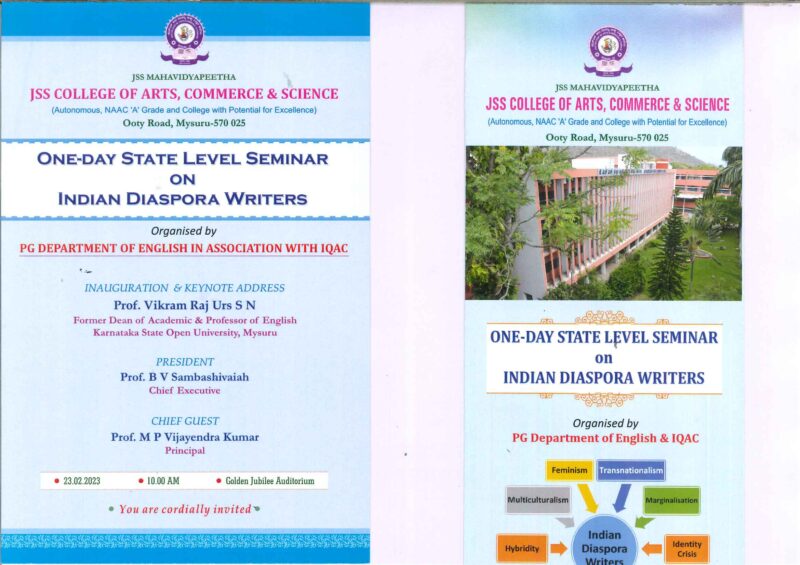 JSS College of Arts, Commerce and Science, Ooty Road, Mysuru : Events February 2023 - One-day State Level Seminar on Indian Diaspora Writers