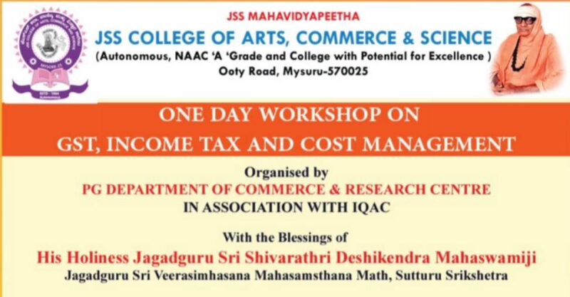 JSS Mahavidyapeetha - One-day workshop on GST, Income Tax and Cost Management - March 2023