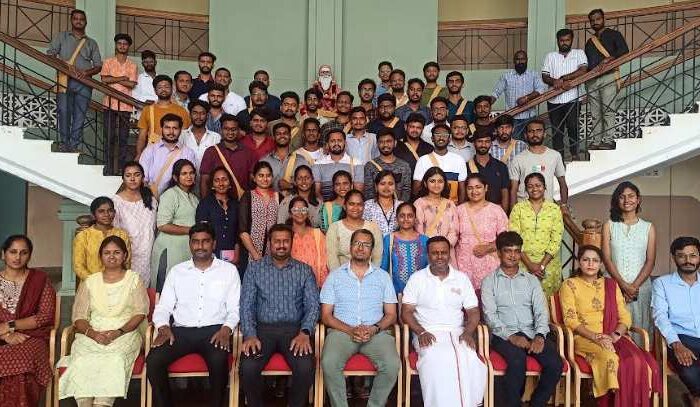 Sri Vinay Paramashivappa, Leadership and Development Advisor, Royal Mysore Walk Tour and camp convener are seen with the participants of the camp, organized by the Jagadguru Sri Veerasimhasana Mahasamsthana Math, Suttur, in association with the Sri Shivaratreeshwara Dharmika Datti and JSS Mahavidyapeetha, for the benefit of the JSS College technical students, held at Suttur.