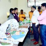 Students seen with the models at the cluster-level educational exhibition held at the JSS High School, Suttur.