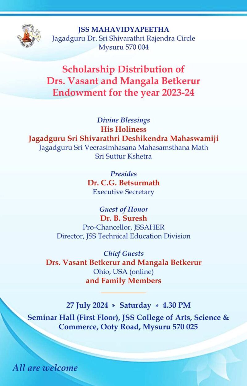 JSS College of Arts, Science & Commerce, Ooty Road, Mysuru - Scholarship Distribution - 2024